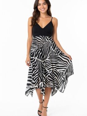 S.L. Fashions Black & White Zebra Print High-reLow Spaghetti Strap Dress